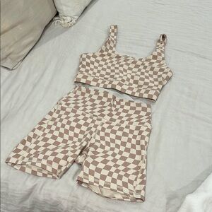 Checkered tan and White Activewear Set